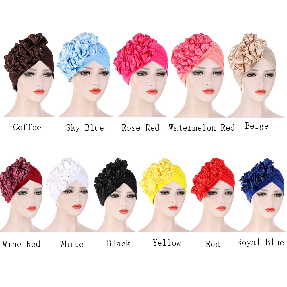 Stretchy Turban Flower Hat - Chemo Hijab Head Wrap for Women