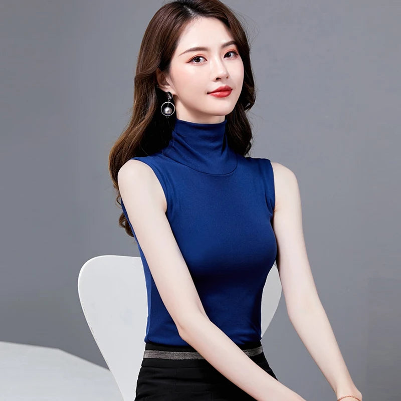Summer Tops for Women - Turtleneck Sleeveless Lace Tank Tops