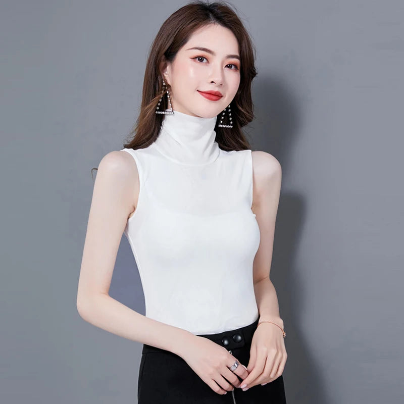 Summer Tops for Women - Turtleneck Sleeveless Lace Tank Tops