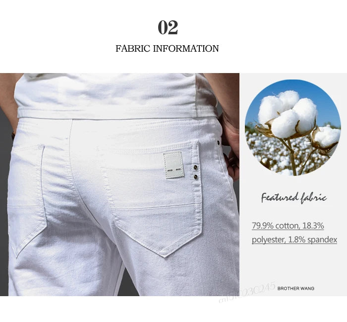 Men's Elastic Slim White Jeans - Korean Fashion Slim Fit Denim Trousers