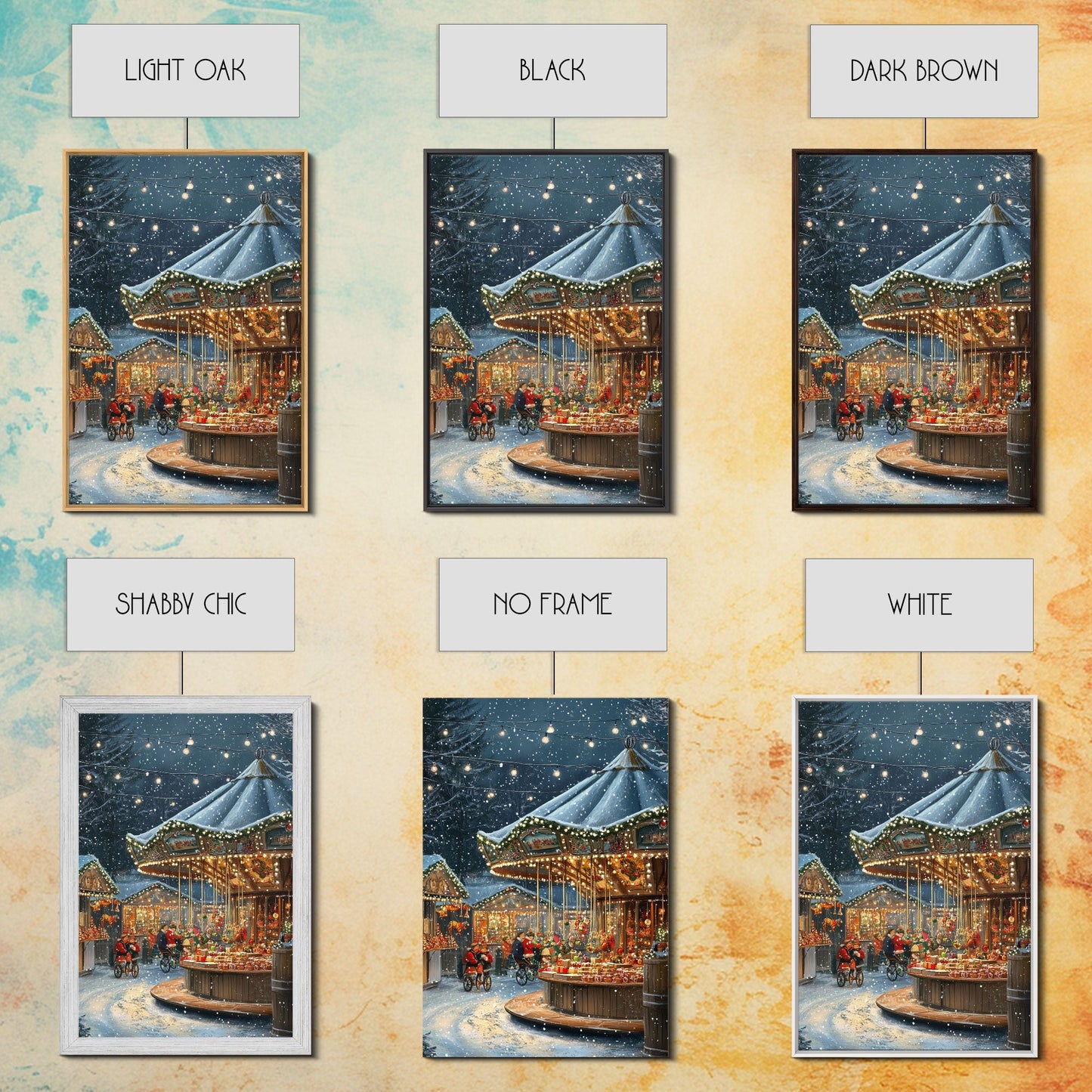 Snowy Night Market Carousel Framed Canvas Wall Decor