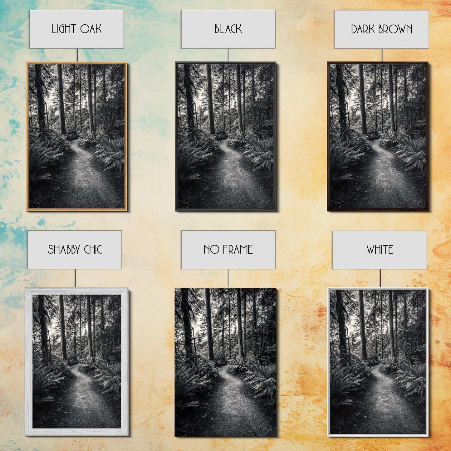 Fern Pathway, Enchanted Forest, Woodland Trail, Framed Canvas Print, Nature Walk Wall Art, Boho Bedroom Decor, Moody Landscape Style