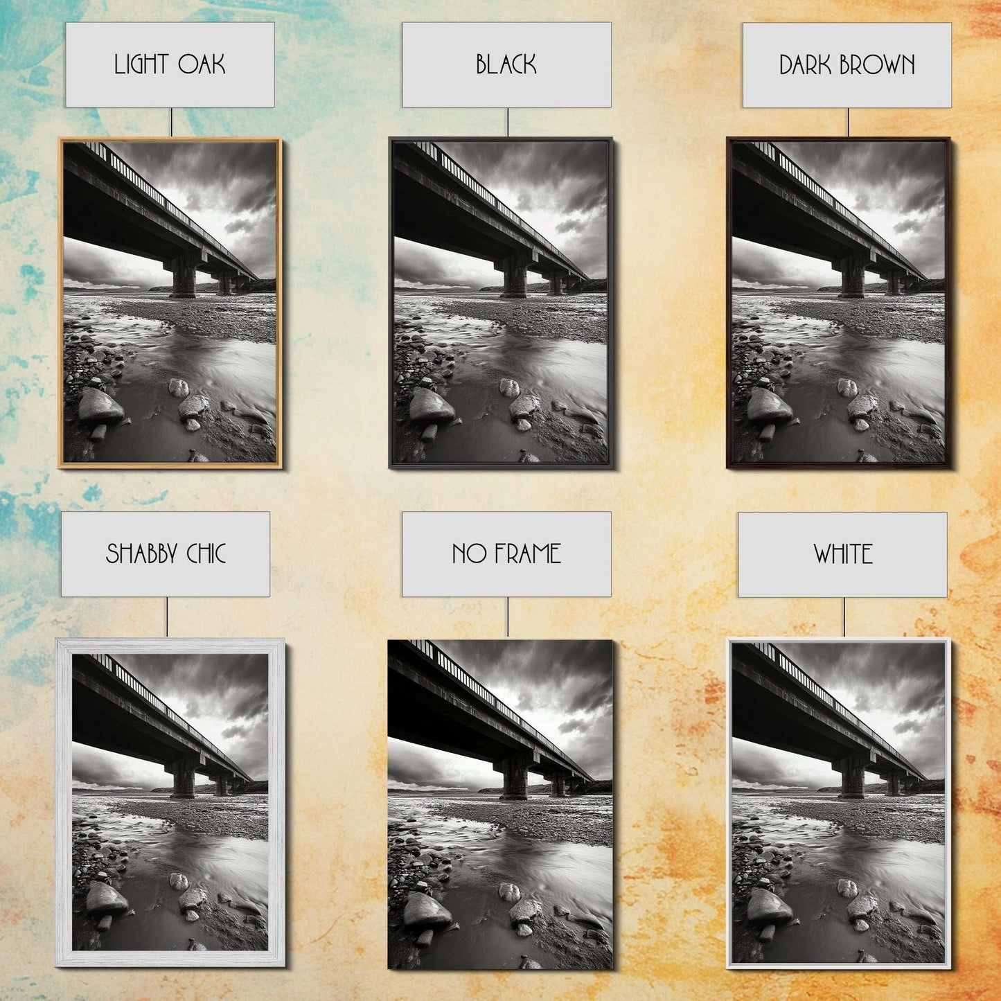 Stormy Bridge, River Rocks, Dramatic Sky, Moody Photography, Office Wall Art