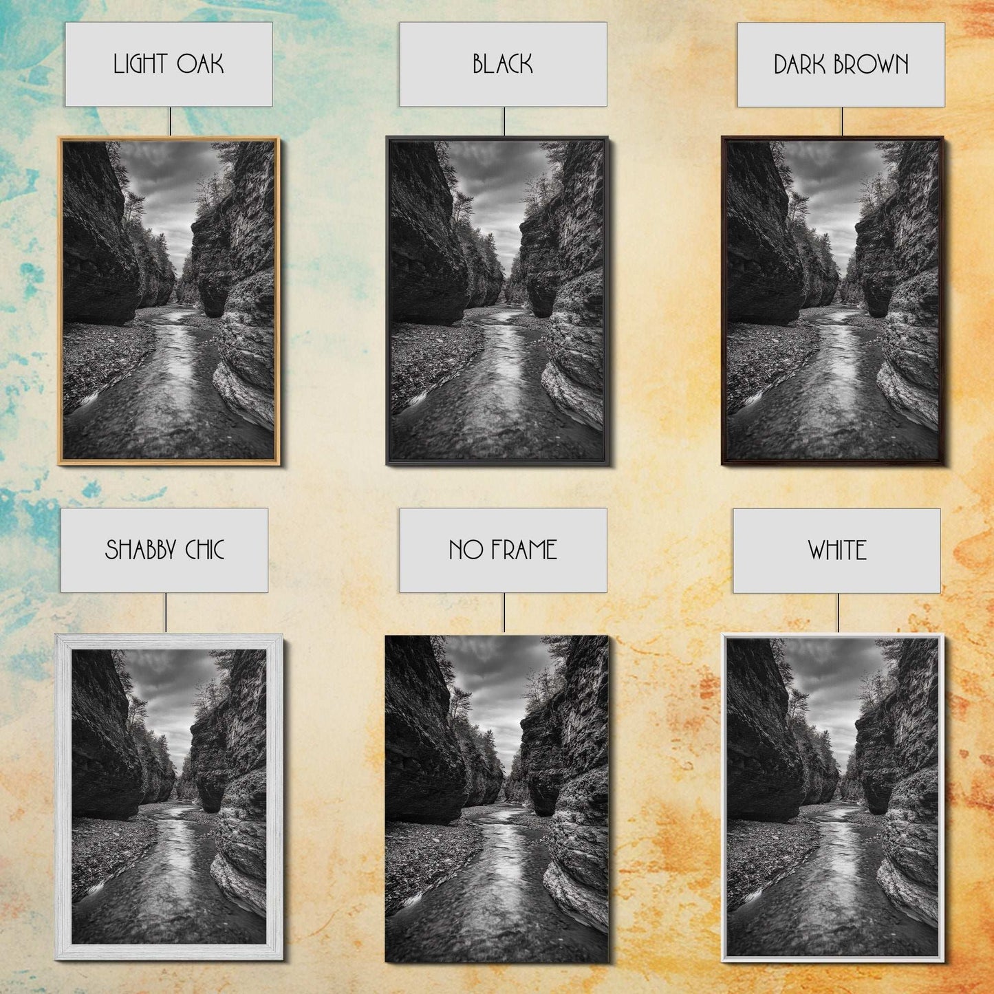 Canyon River, Rugged Path, Rock Walls, Adventure Nature, Framed Canvas Print