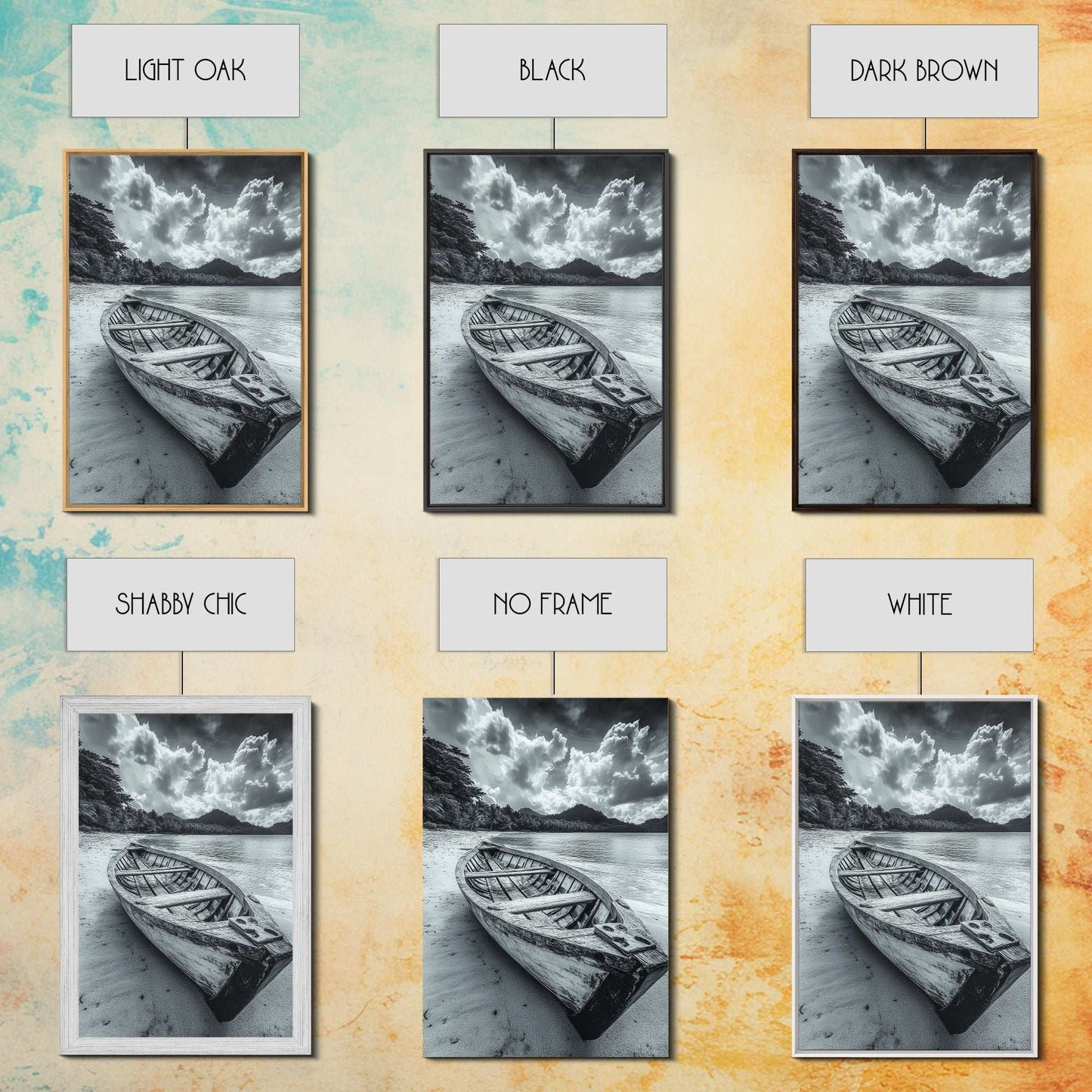 Abandoned Rowboat, Tropical Coastline, Vintage Travel Vibes, Black and White Canvas Print, Beach House or Coastal Living Wall Art