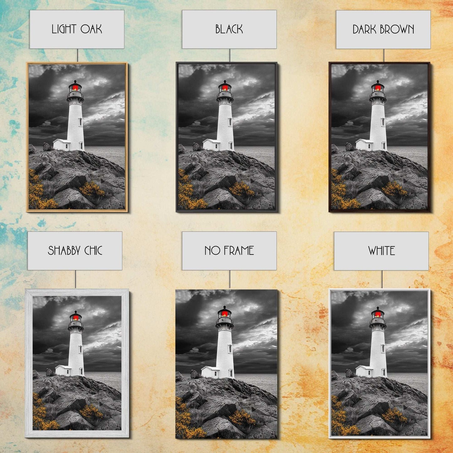 Red Beacon Lighthouse, Rocky Coast Light, Dramatic Storm Sky, Ocean Guide, Framed Canvas Print