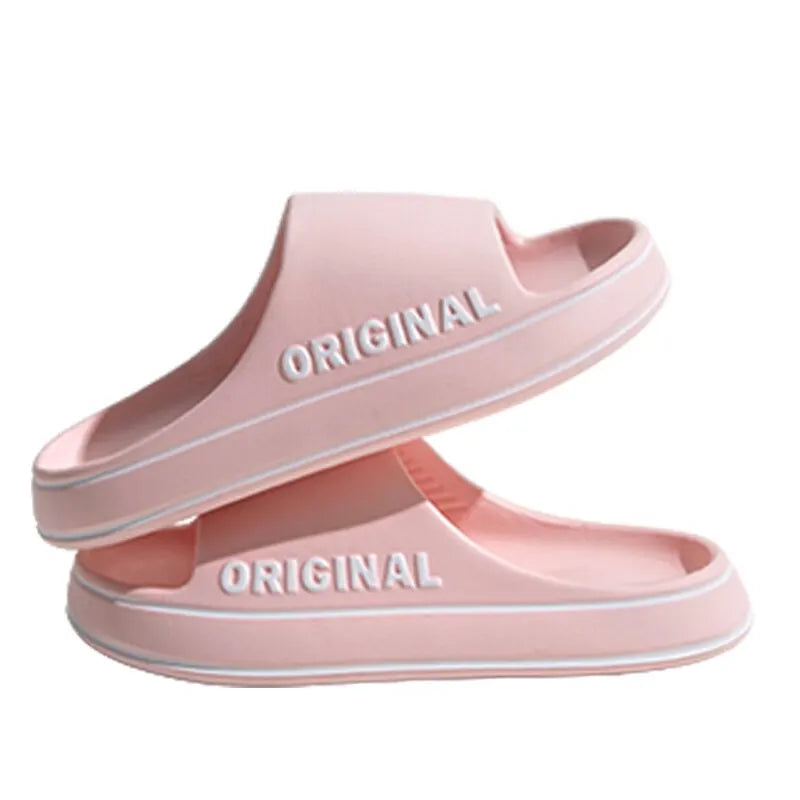 Feslishoet Women Letter Slippers - Thick Sole Beach Slides
