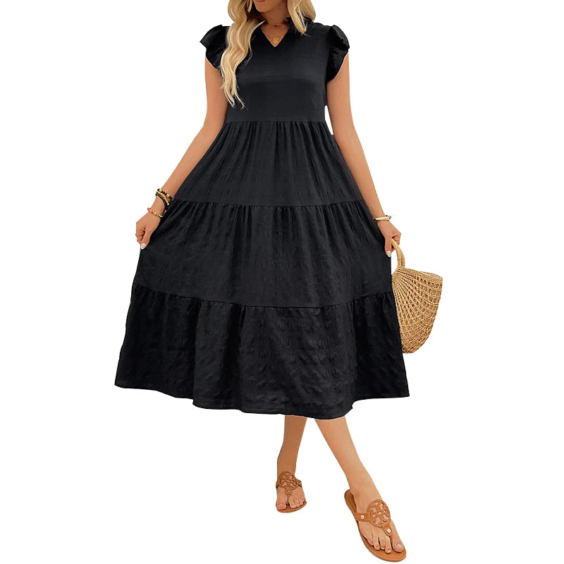 Women's Summer Retro V-Neck Long Dress - Elegant Maxi Dress
