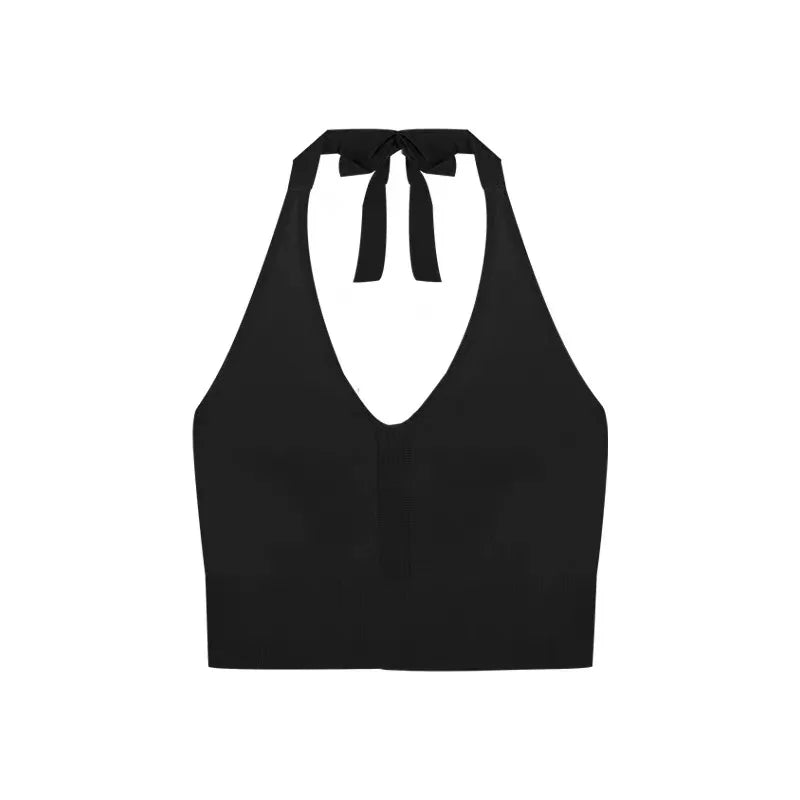 Women's Summer Cross Halter Knitted Tops - V-Neck Sexy Camisole Crop Tops