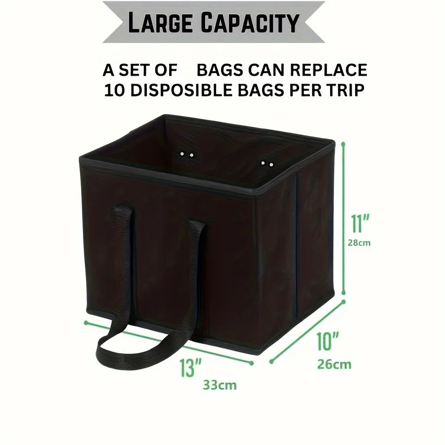 Reusable Grocery Bags - Foldable Shopping Cart Organizer with Hard Bottom