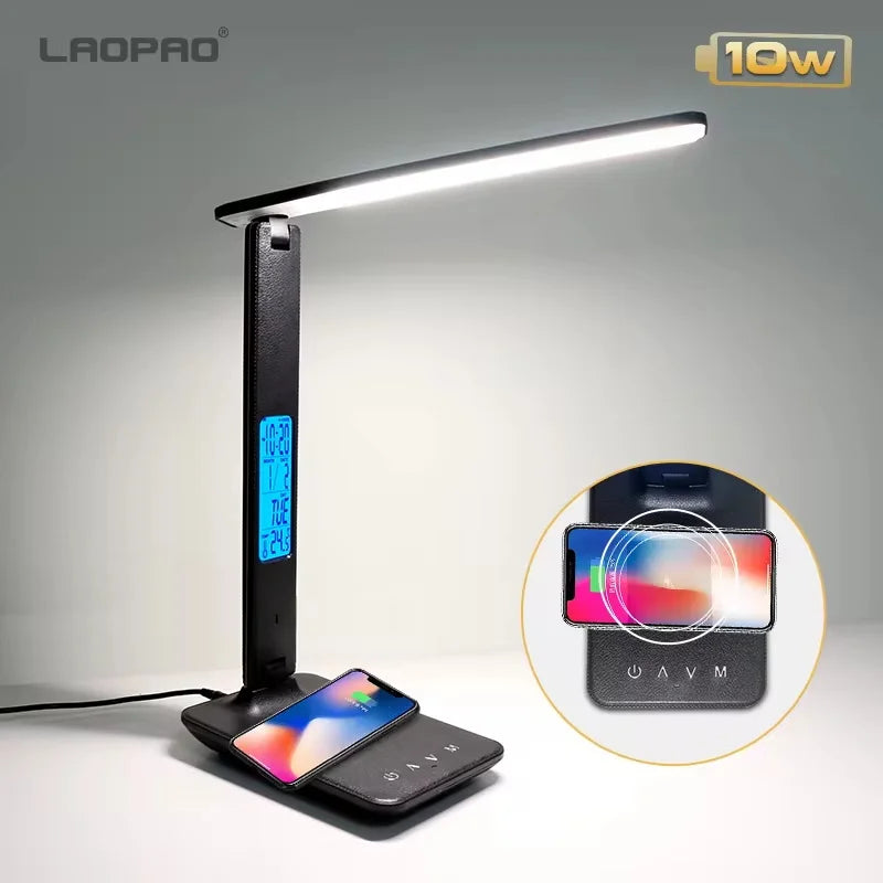 LAOPAO 10W Wireless Charging LED Desk Lamp - Dimmable with Night Light