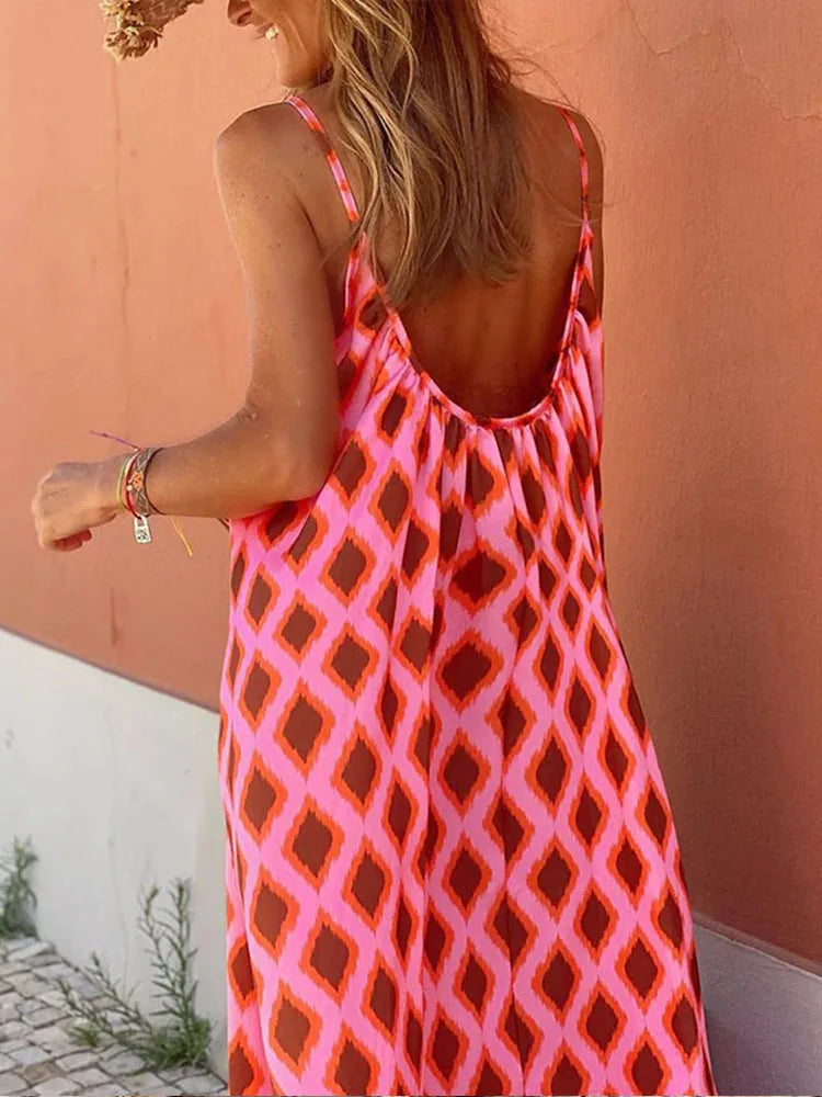 Women's Boho Beach Maxi Dress - Summer Retro Print Long Dress