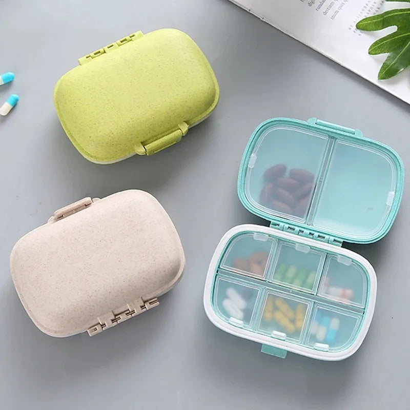 Mini Portable 8 Grids Pill Box - Wheat Sealed Medicine Organizer