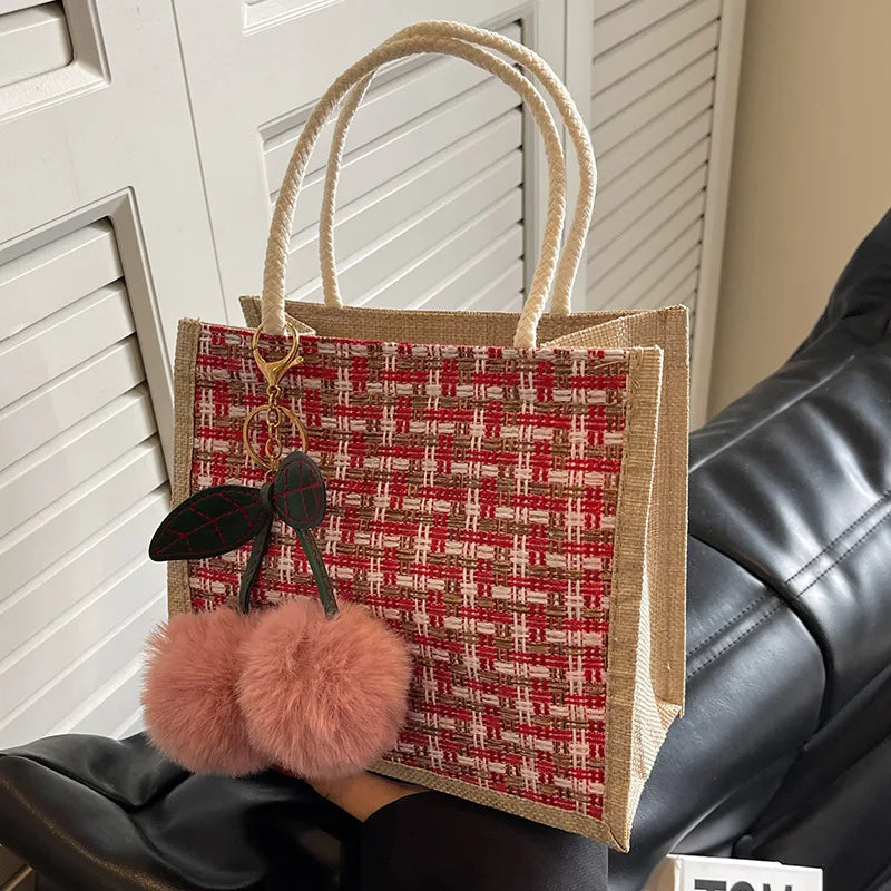 Jute Tote Bag - Woven Linen Handbag for Grocery & Lunch