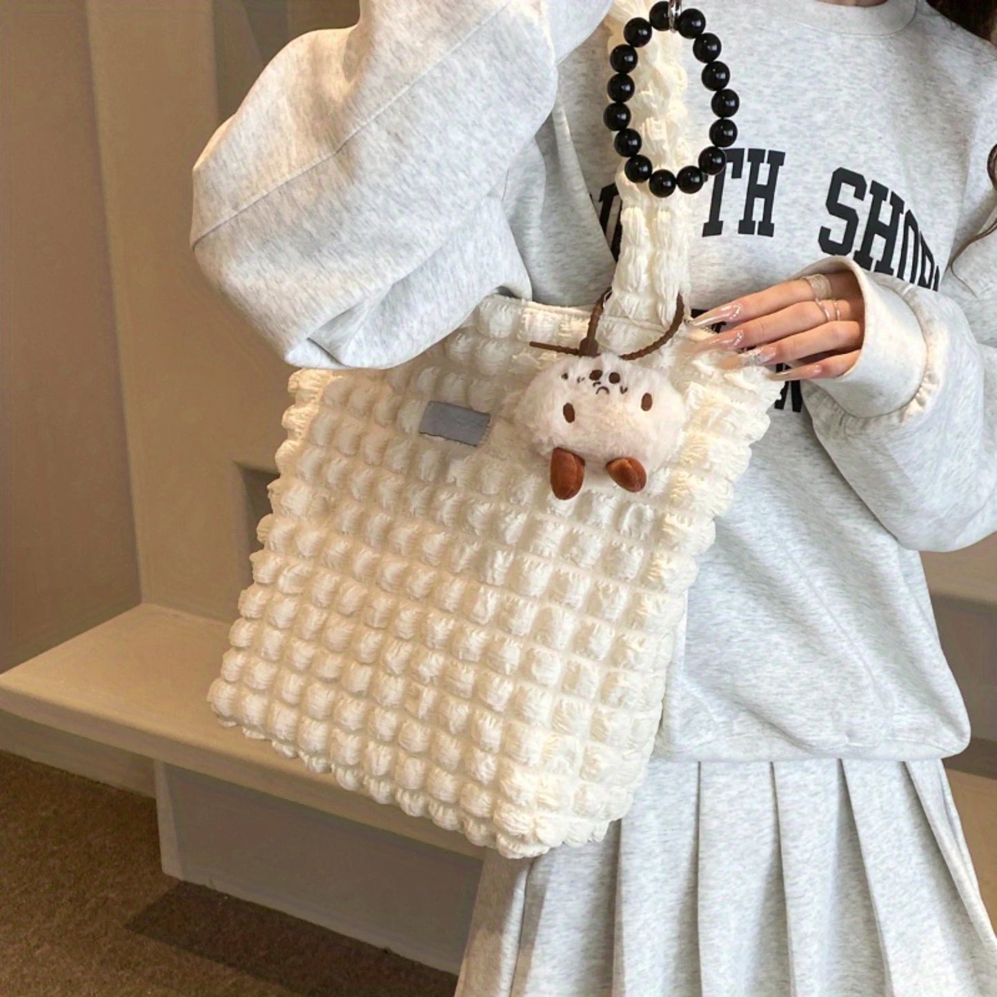 Ruched Tote Bag | Pleated Shoulder Bag | Bubble Handbag - Fashion for Women