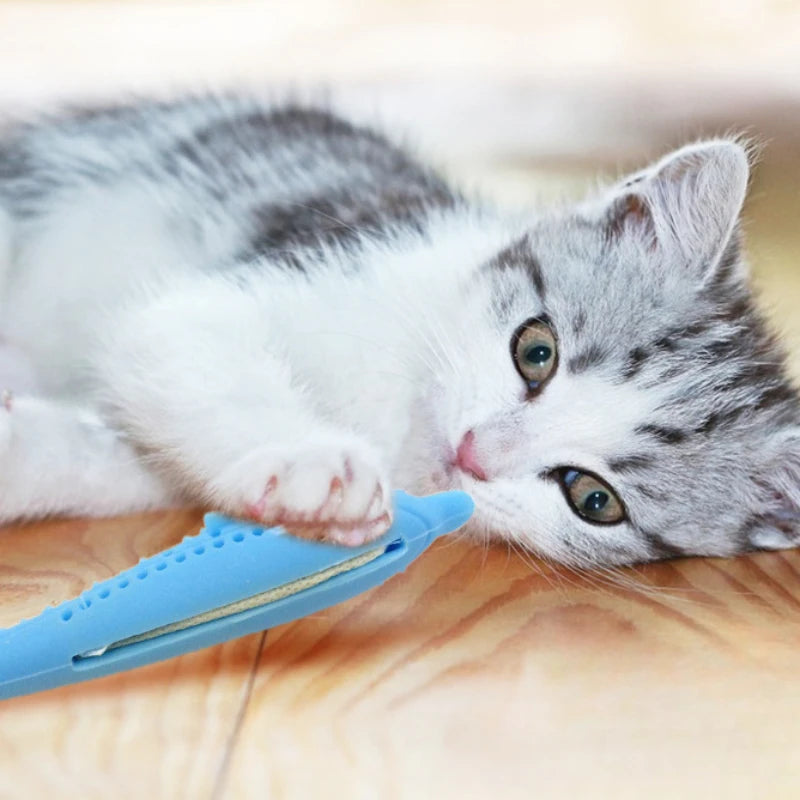 Fish-Shaped Cat Teeth Brushing Toy β Silicone Chew Toy with Catnip