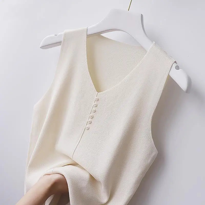Fashion Summer Sleeveless V-Neck Knitted Tank Tops - Women's Camisole Tops