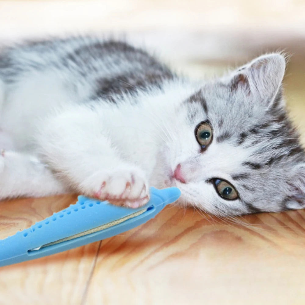 Fish-Shaped Cat Teeth Brushing Toy β Silicone Chew Toy with Catnip
