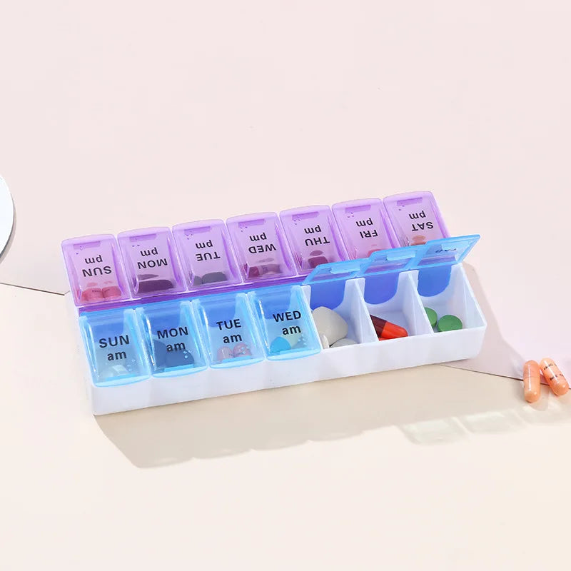 7-Day Travel Pill Organizer with 14 Grids - Compact & Portable