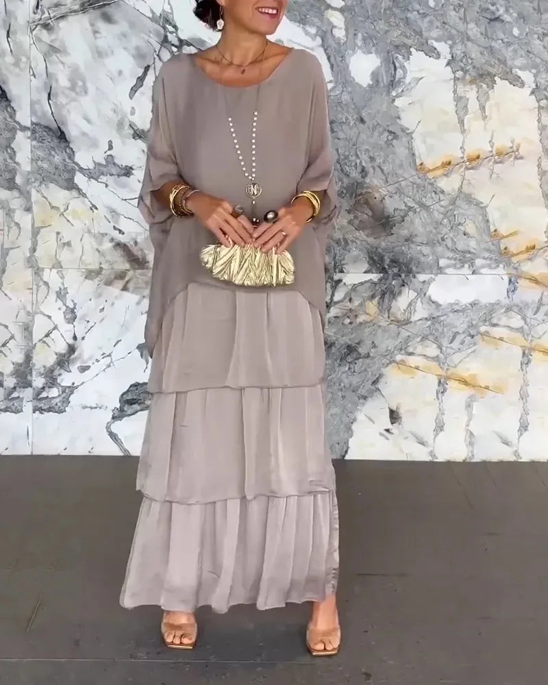 Women's Elegant Bat Sleeve Long Dress - Plus Size Robe