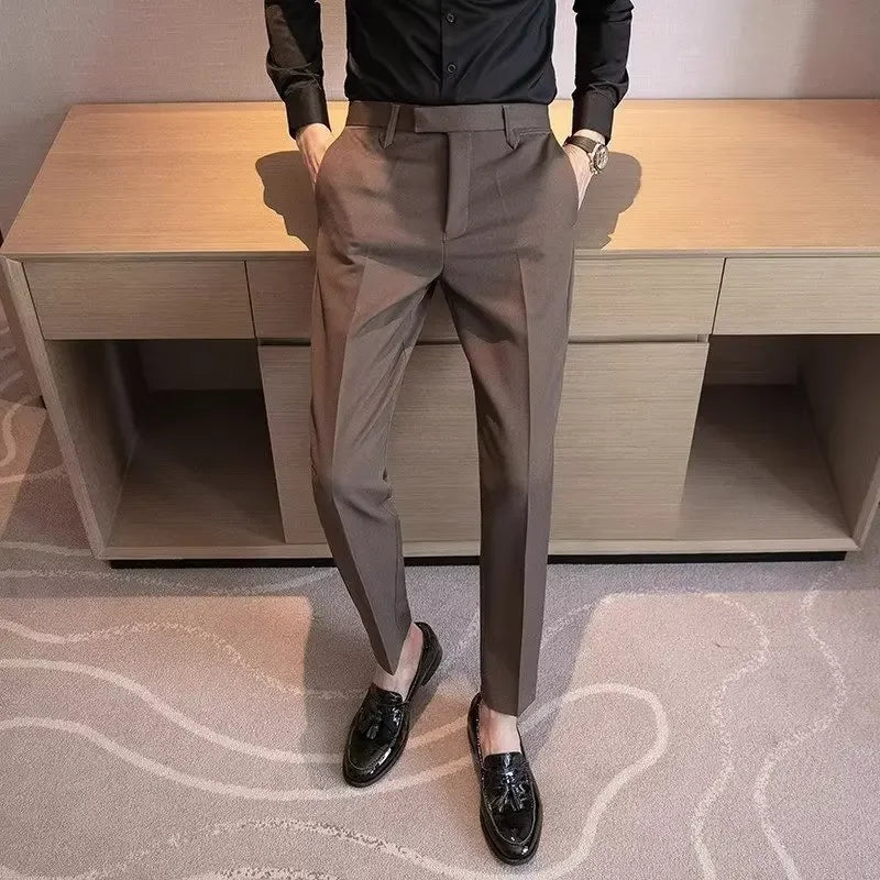 British Men's Suit Pants - Brown Black Slim Fit Trousers