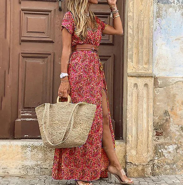 Summer Bohemian Maxi Dress - Women's Y2K Floral Beach Dress