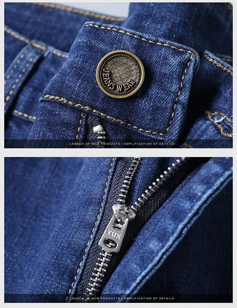Spring Men's Slim-Fit Denim Pants - Black & Blue Classic Jeans