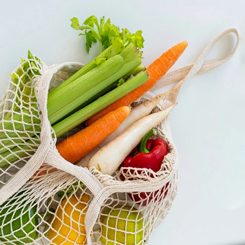 Portable Reusable Grocery Bags - Cotton Mesh String Shopping Tote