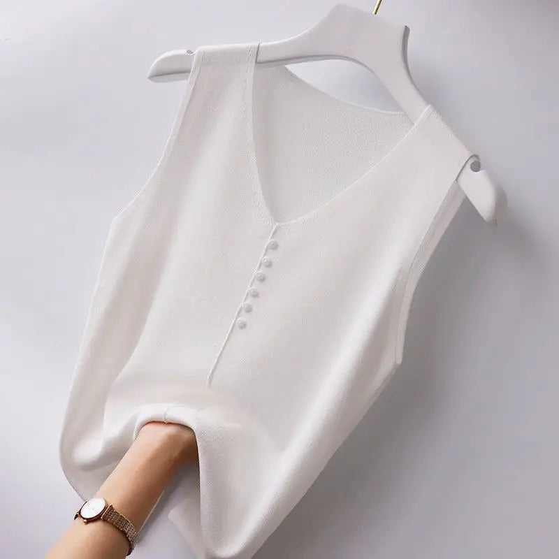 Fashion Summer Sleeveless V-Neck Knitted Tank Tops - Women's Camisole Tops