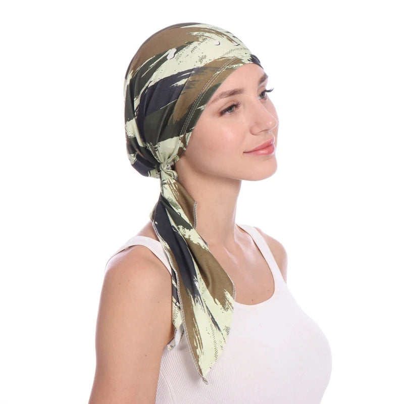 Floral Print Headscarf Cap | Pre-Tied Tassel Hijab Turban