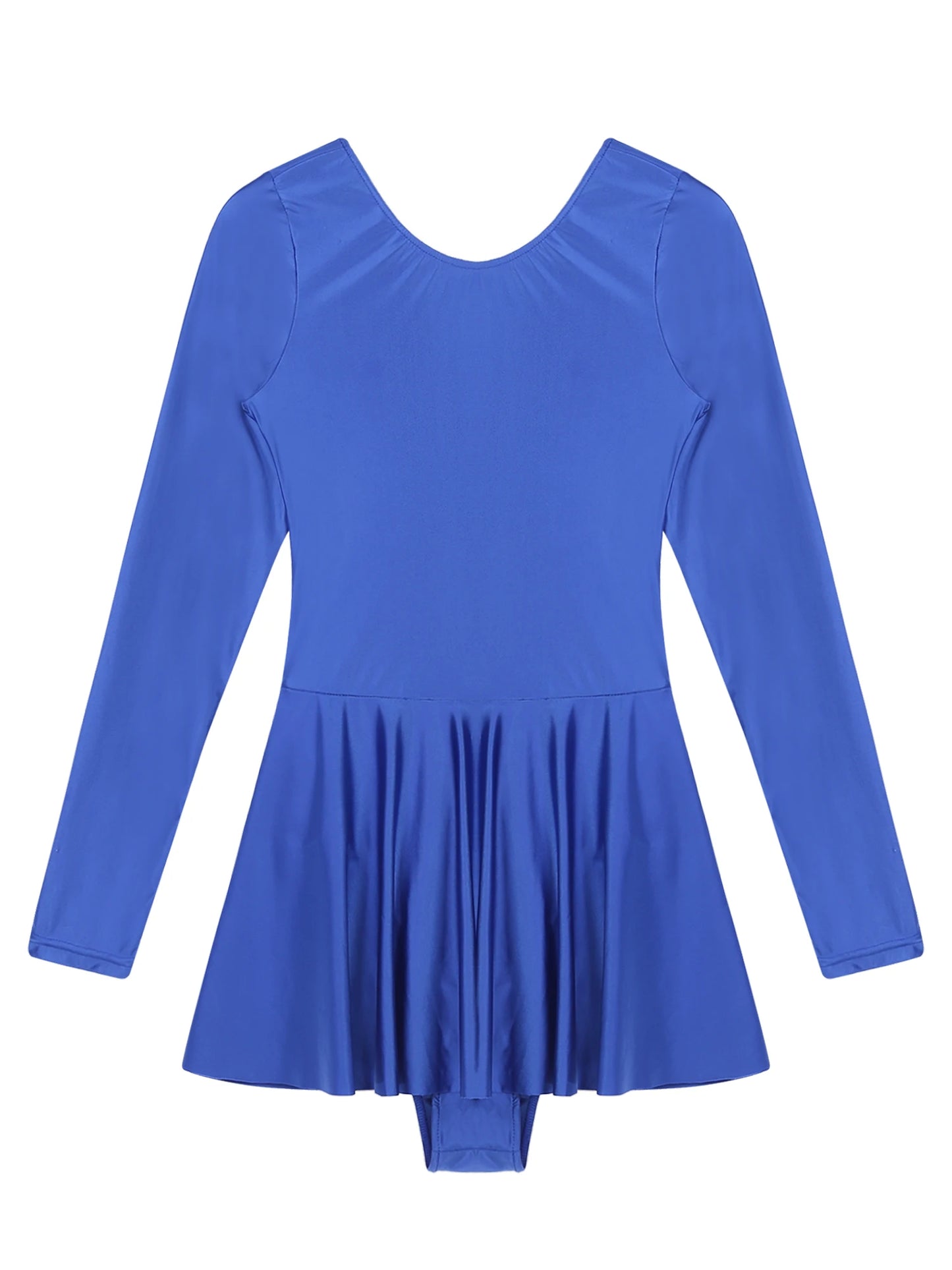 Women's Solid Color Long Sleeve Ruffled Dress - Round Neck