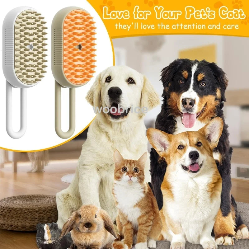 3-in-1 Steamy Dog Brush – Electric Spray for Pet Grooming