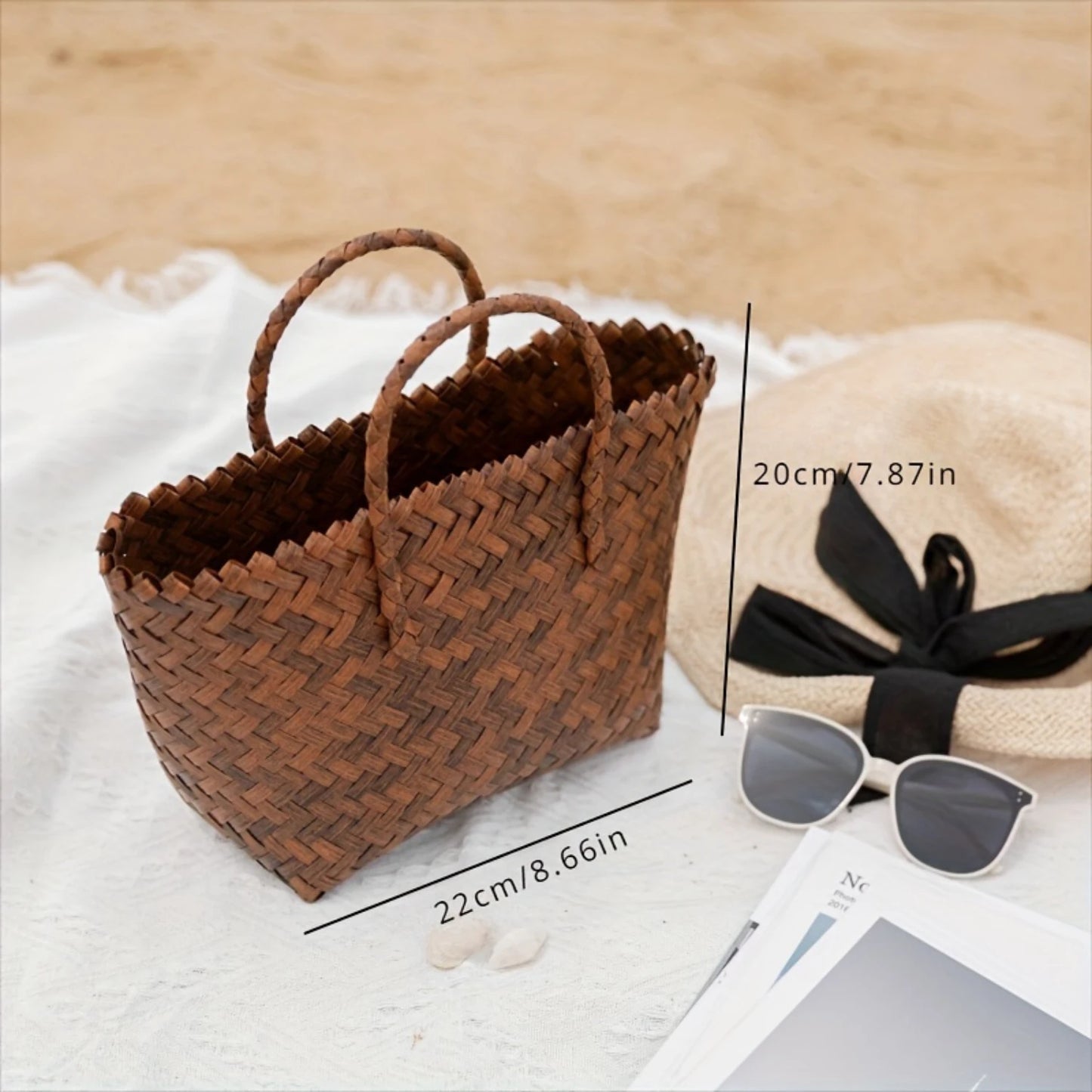 Imitation Rattan Woven Tote Bag - Women’s Beach & Travel Bag