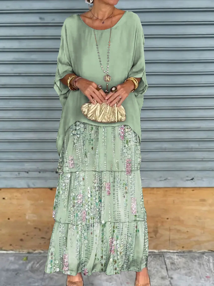 Women's Elegant Bat Sleeve Long Dress - Plus Size Robe