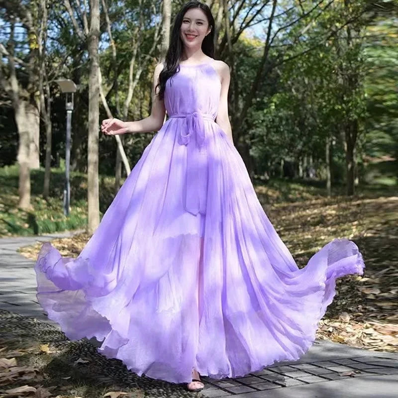 Travel Photo Desert Long Dress - Summer Chiffon Beach Dress
