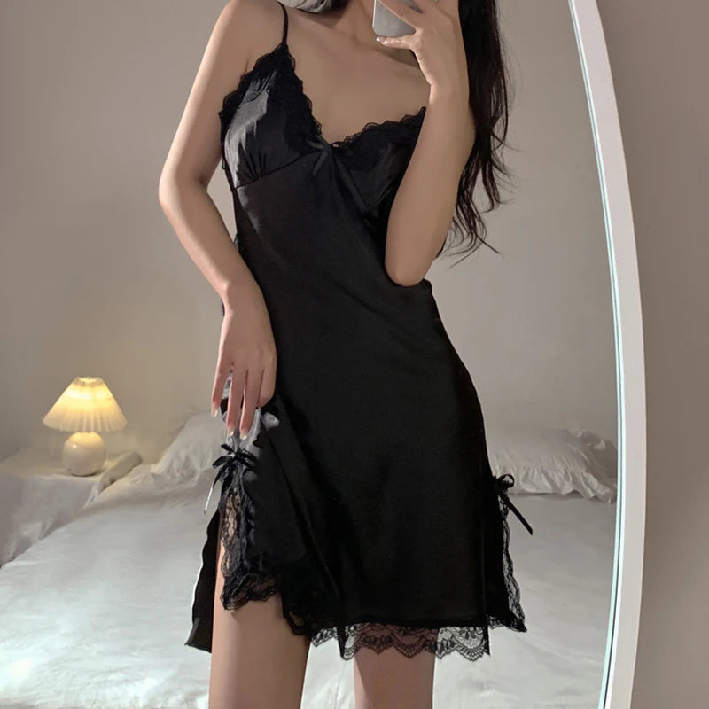 Women's Sexy Halter Lace Nightdress - V-Neck Sleeveless Sleepwear