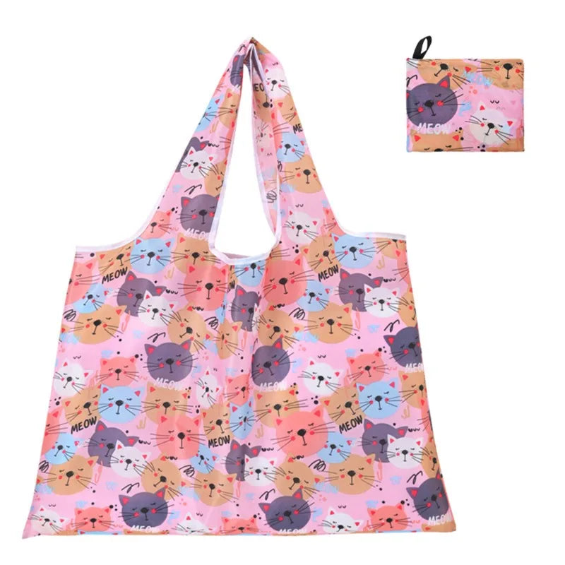 Reusable Grocery Bags - Large Washable Foldable Nylon Handbags