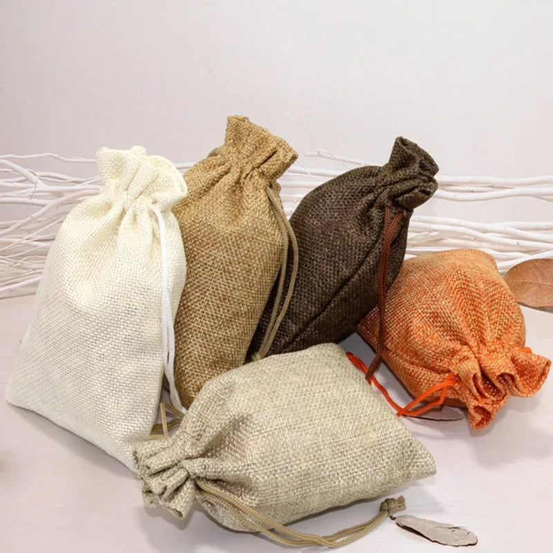 10Pcs Jute Natural Burlap Bag - Multi-Size Jewelry & Gift Bags