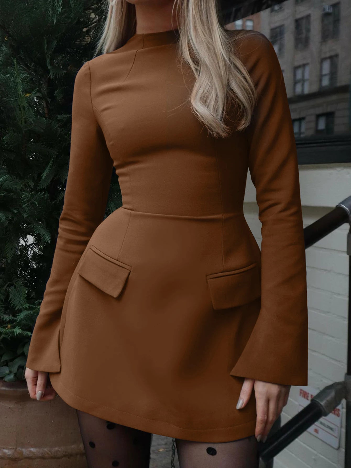 Dulzura Long Sleeve Zipper Bodycon Mini Dress - Elegant Office