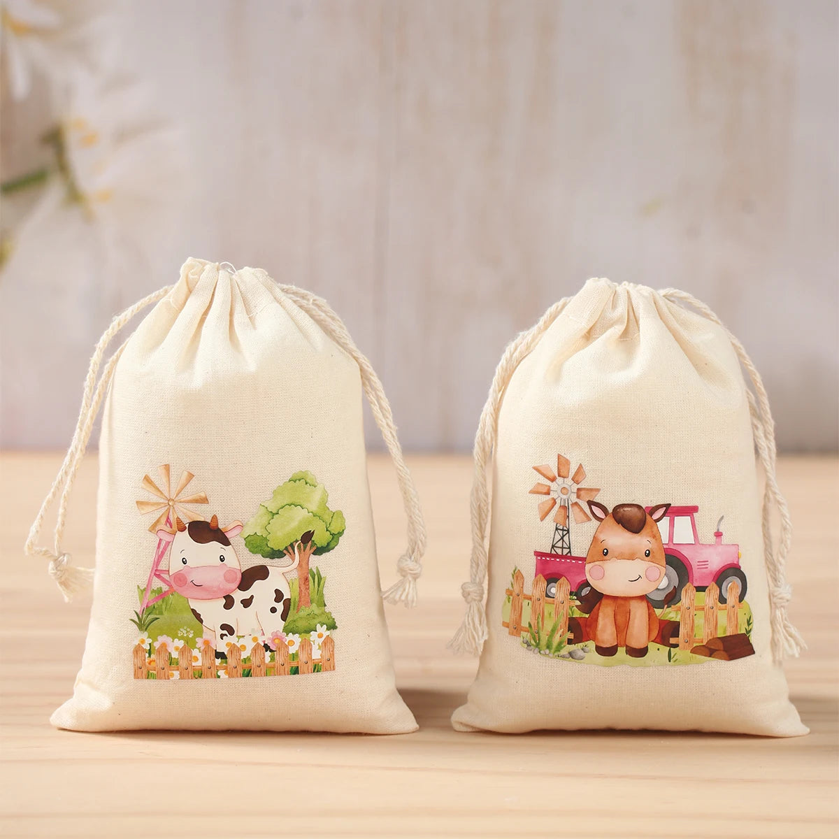Burlap Bags Farm Animal Gift Drawstring Bags - Jute Pouches