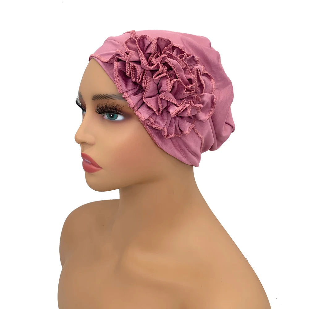 Stretchy Flower Turban Caps - Muslim Headscarf Bonnet