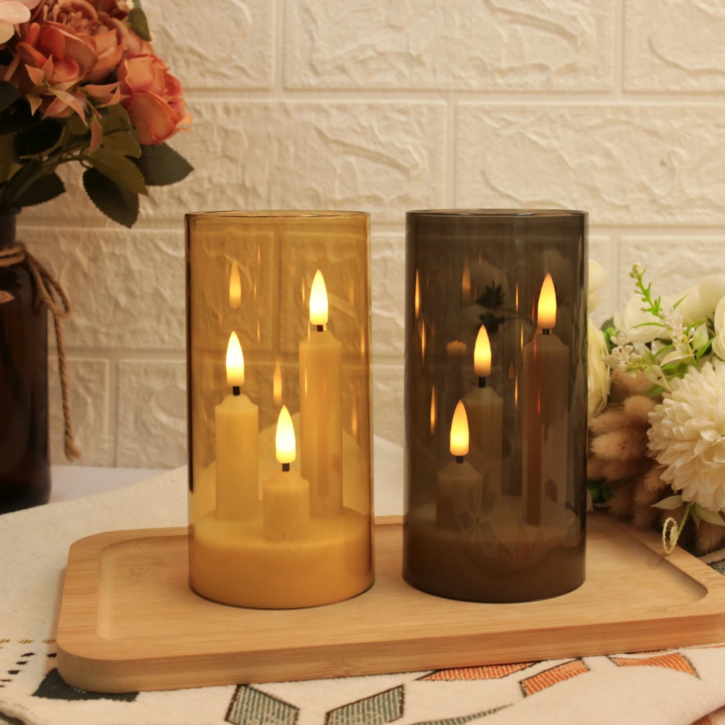 Clear Acrylic 3-Wick Flameless LED Candles - Battery Operated