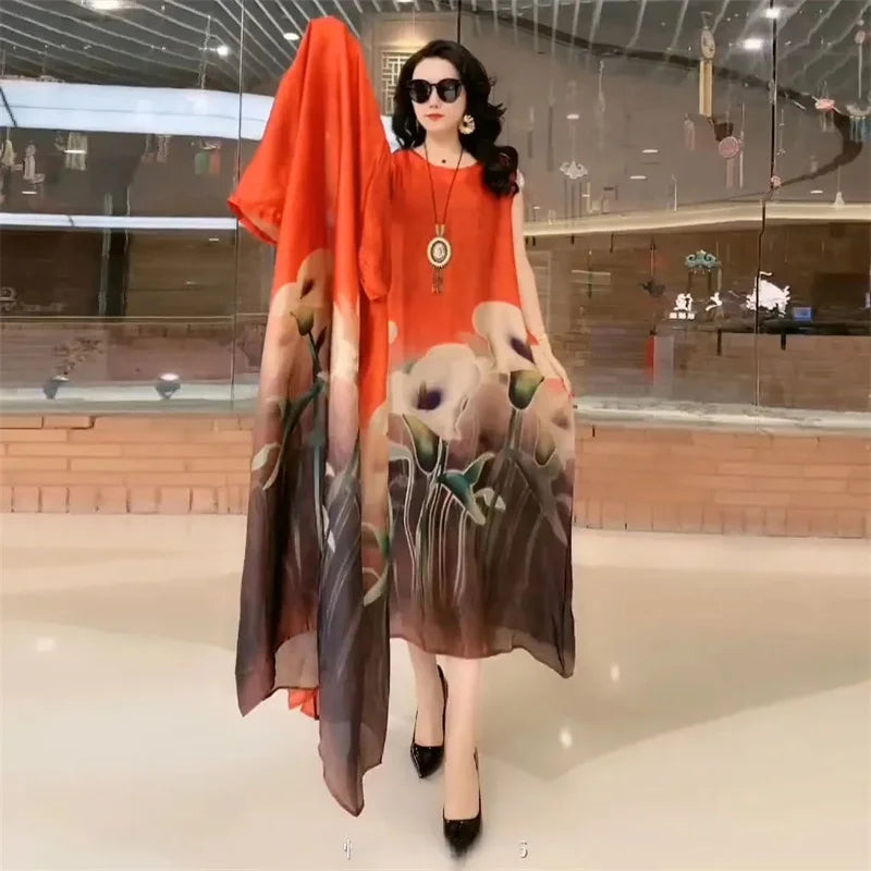 Mother Dress Suit - Women's Casual Two-Piece Long Dress Set