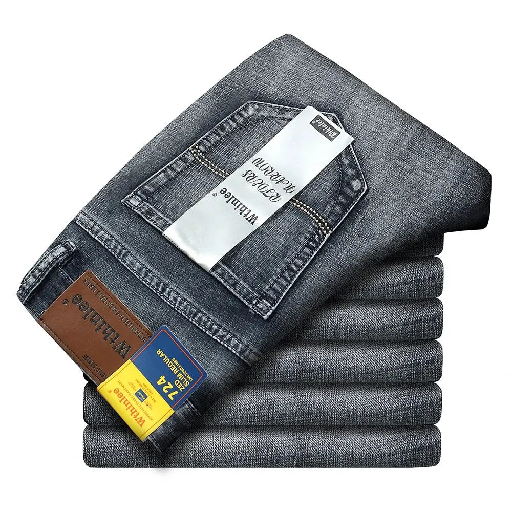 Wthinlee Men's Straight Stretch Jeans - Classic Blue Black Denim Trousers