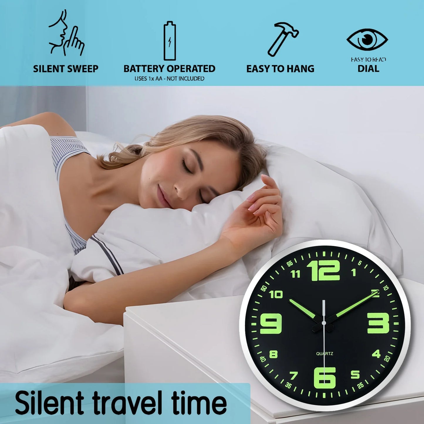 Stylish 8-Inch Nordic Glow-in-the-Dark Wall Clock