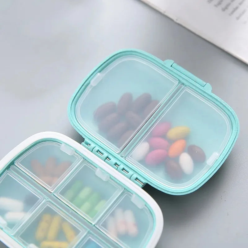 Mini Portable 8 Grids Pill Box - Wheat Sealed Medicine Organizer