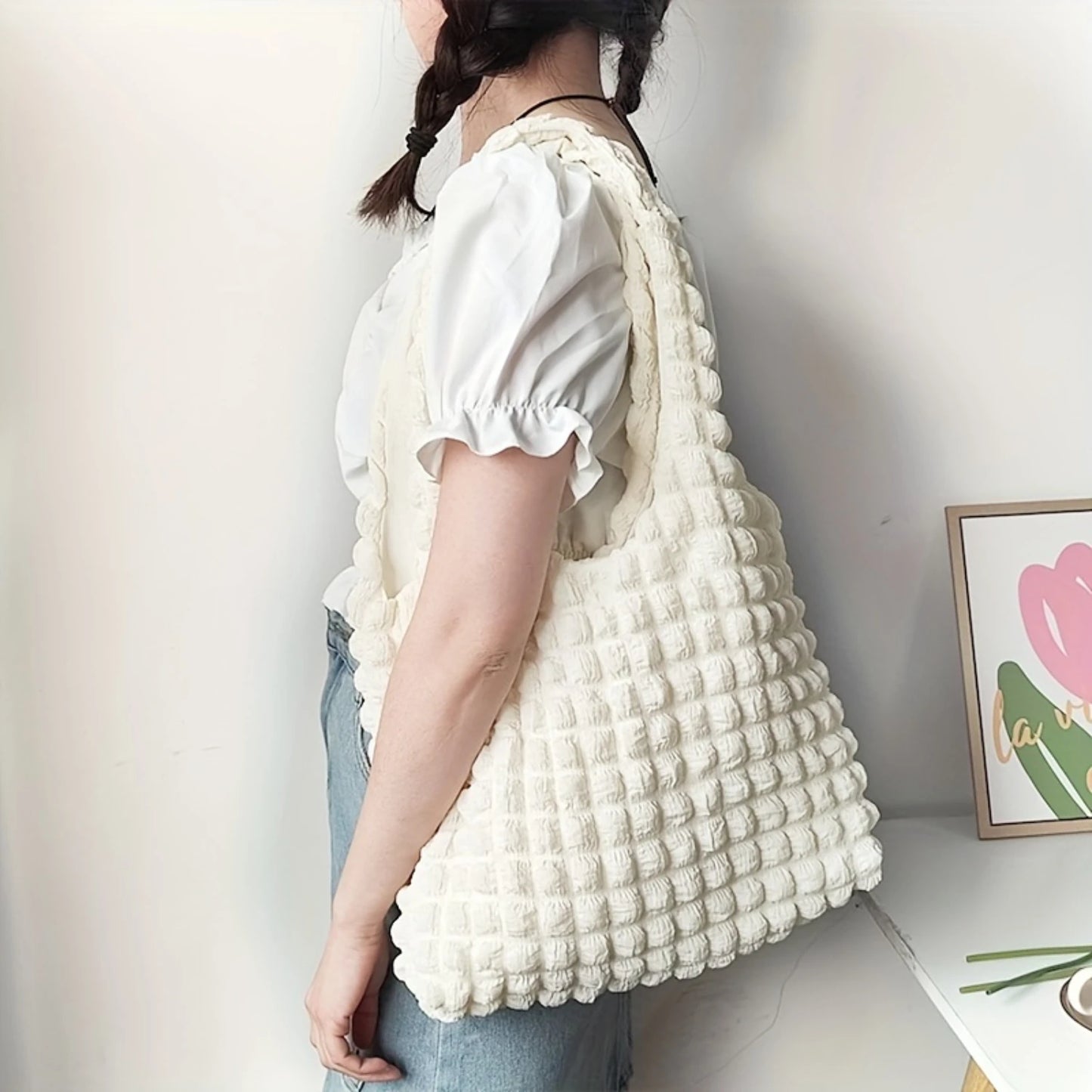 Ruched Tote Bag - Simple Cloud Shoulder Fashion Bag for Women