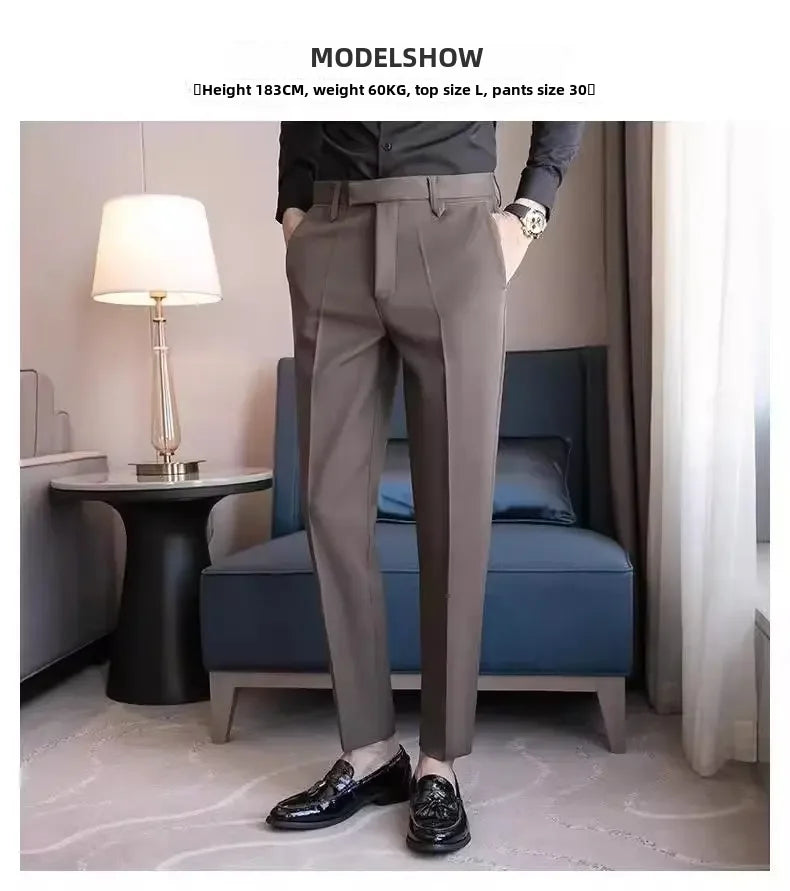 British Men's Suit Pants - Brown Black Slim Fit Trousers