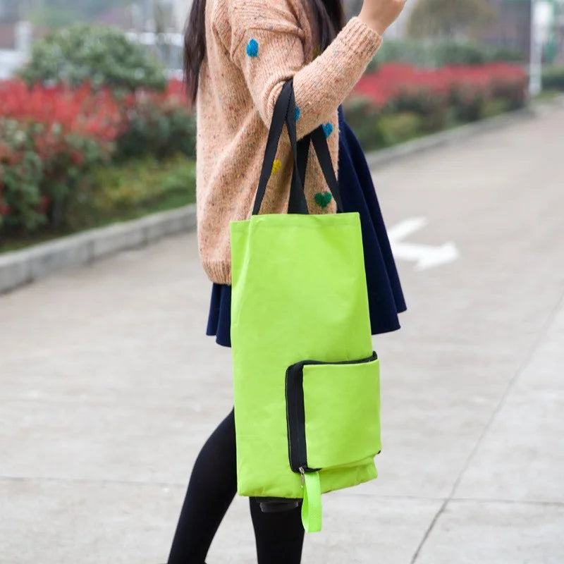 Portable Grocery Tug Bag with Wheels & PVC Tote