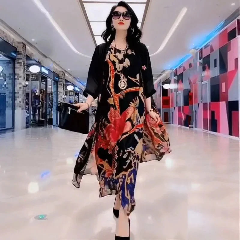 Mother Dress Suit - Women's Casual Two-Piece Long Dress Set